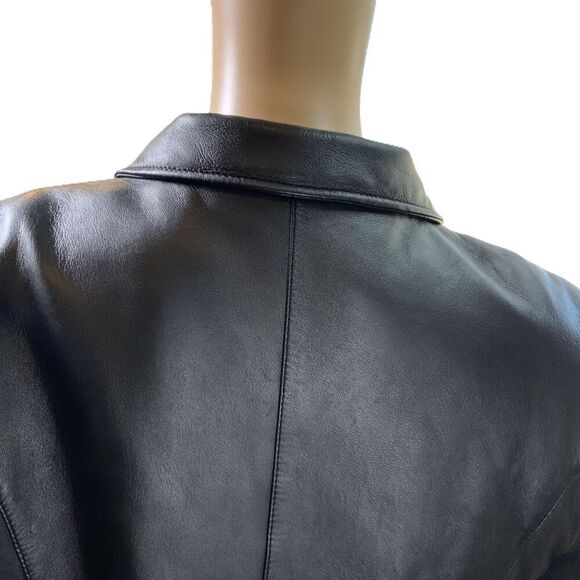 Burks Bay Black Zipper Closure Collared Leather Jacket Size Medium Vintage 90's - Picture 9 of 14